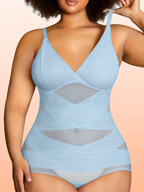 Plus Size Women V Neck Bra Bodysuit Shapewear For Tummy Control Butt Enhancing Body Shaper Waist Trainer Jumpsuit