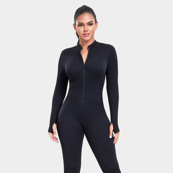 GQF Women's Long Sleeve Zip Front Yoga Romper GP40