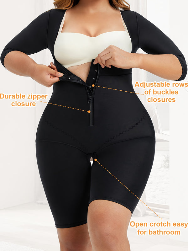 Women's Plus Simple Shapewear Bodysuit, Plus Size Front Closure Short Sleeve Open Bust Slimming Body Shaper