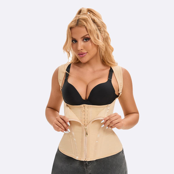 GQF Zipper Waist Trainer Corset Vest Body Shaper for Tummy Control - 4304 [Women's Tank Top with Straps Waist Trainer Vest for Comfort Shaping and Sculpting, Confidence-Boosting Belly-Control, Sports Girdle, and Shapewear]