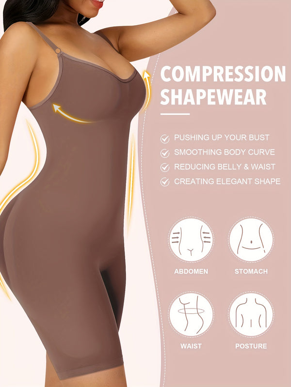 1pc Solid Adjustable Strap Bodysuit, Backless Butt Lifting Slimmer Bodyshaper, Women's Underwear & Shapewear